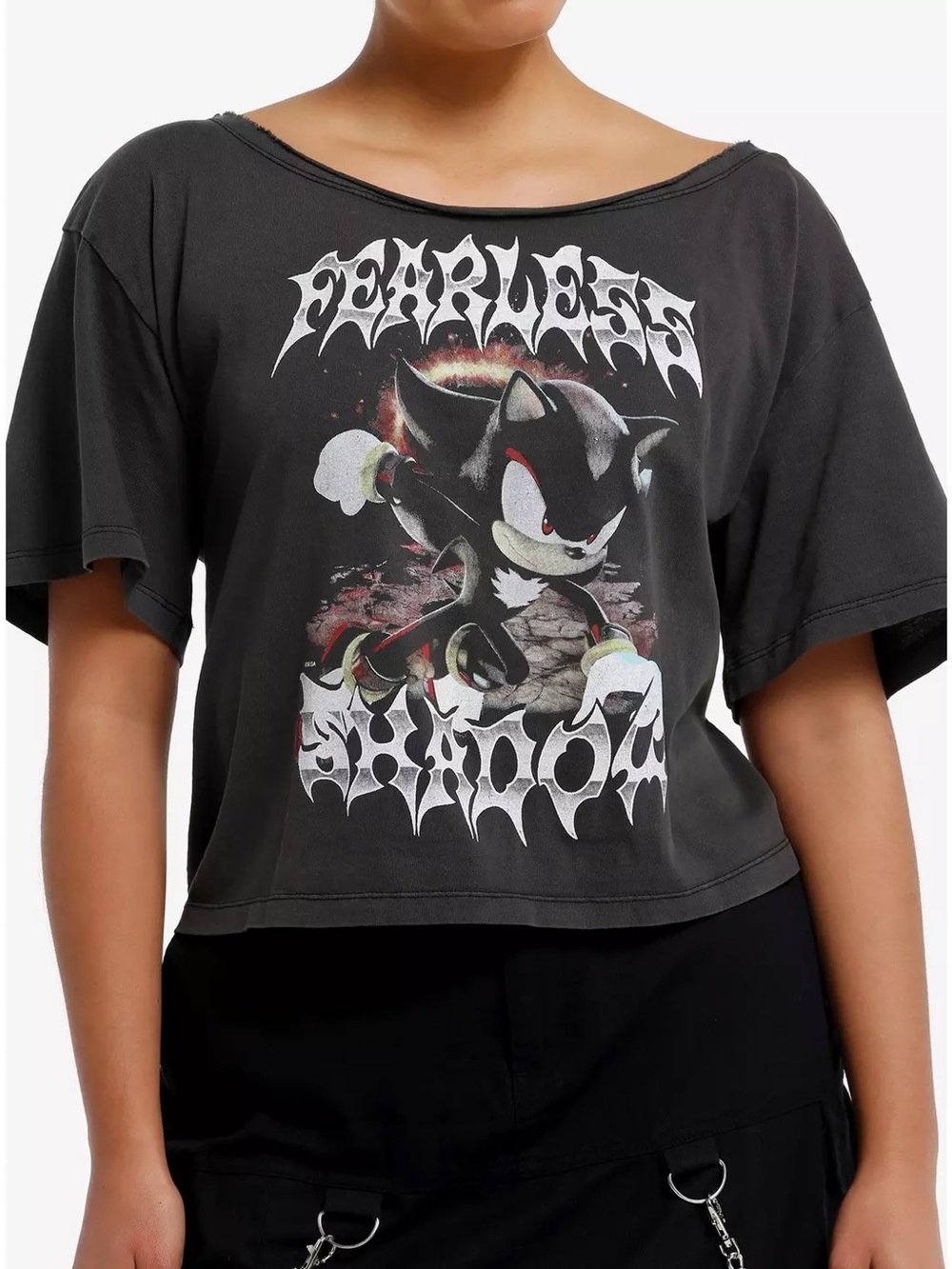 Hot Topic Graphic Shadow Hedgehog Cropped Tee - Black XL new with tags